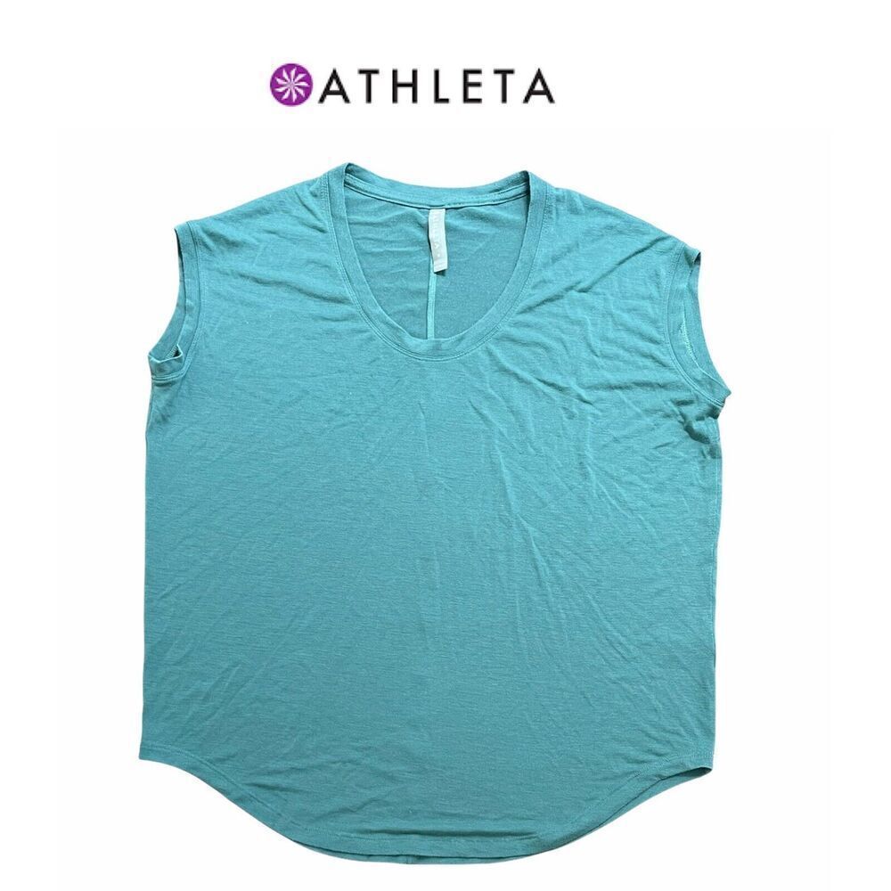 Athleta Womens Size Small Teal Blue-Green Top Sleeveless Stretch Athletic Shirt